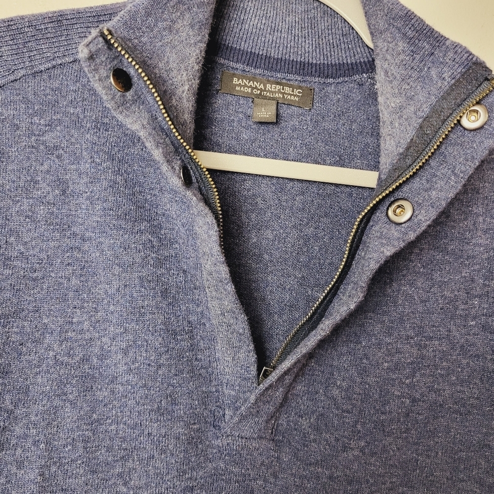 Banana Republic Quarter Zip Pull Over Men's Size Large Navy Blue Merino Wool - Picture 3 of 8